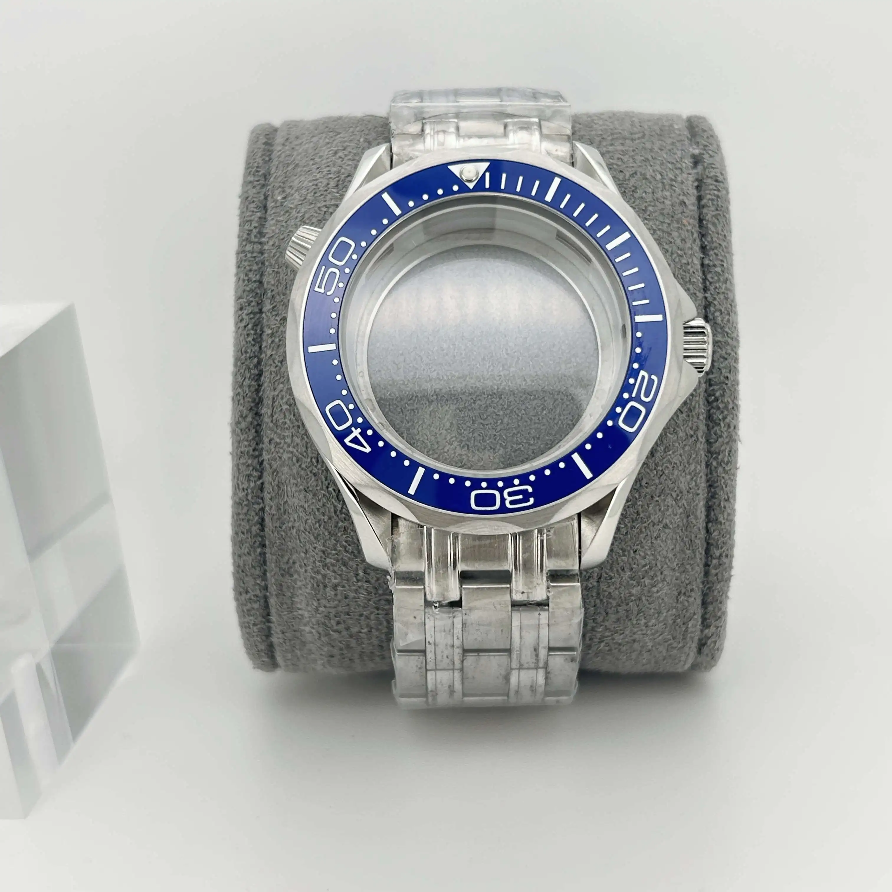 42 مللي متر الفضة حاوية من الفولاذ المقاوم للصدأ الزجاج المعدني صالح ل Omg الحصين 300 NH34 NH35 NH36 الرياضة مقاوم للماء الرجال حالة سوار فولاذي