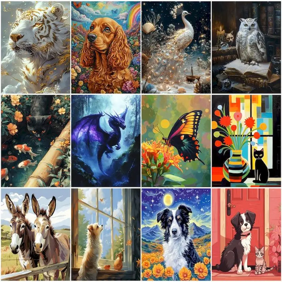 

RUOPOTY Paintings For Painting By Numbers Animals Drawing Brushes Oil Handicraft Handiwork Art Pictures Wall Decoration For Home