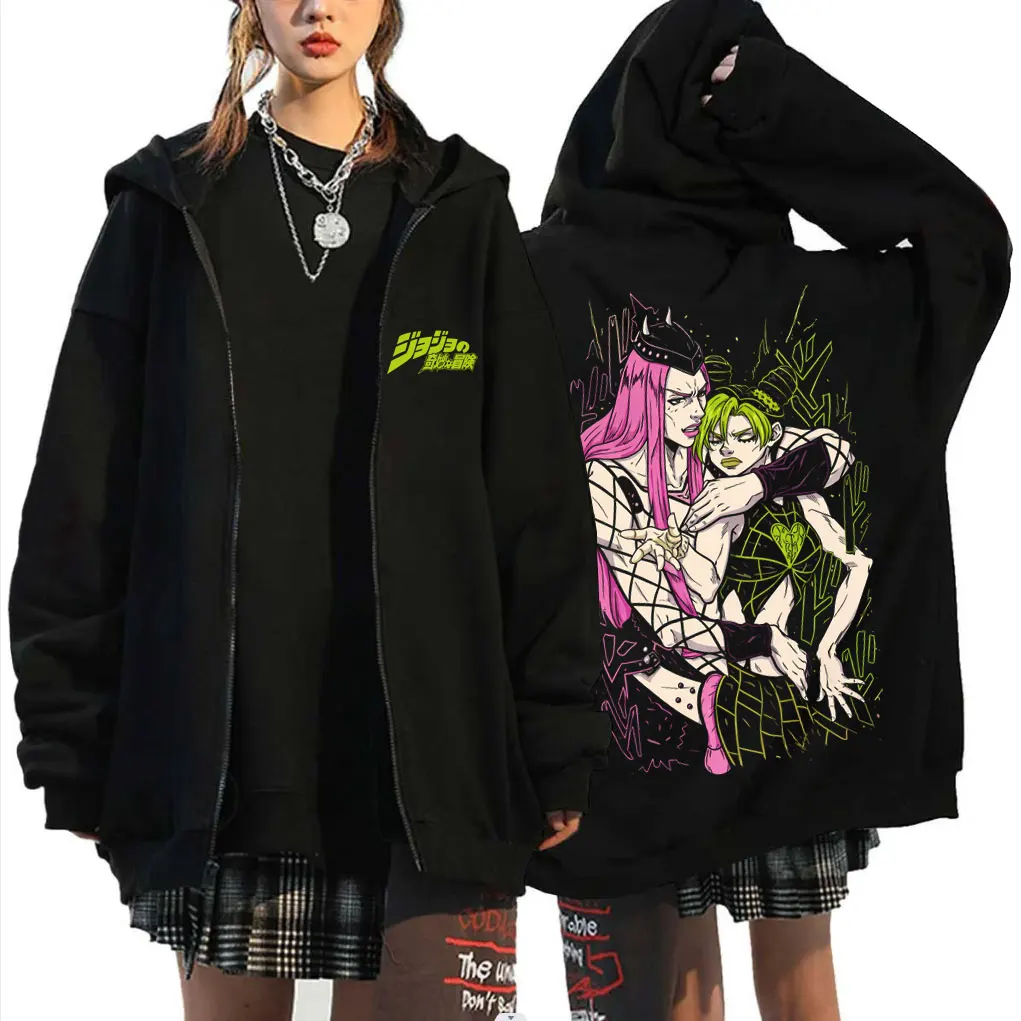 

Anime Jojo Bizarre Adventure Zipper Hoodies Narciso Anasui Jolyne Cujoh Zip Up Jacket Men Women Casual Vintage Zip Up Sweatshirt