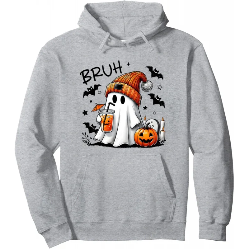 Boo Halloween T-Shirt Women's Cute Ghost Pumpkin Spice Hoodie Hoodie Long Sleeve Grey