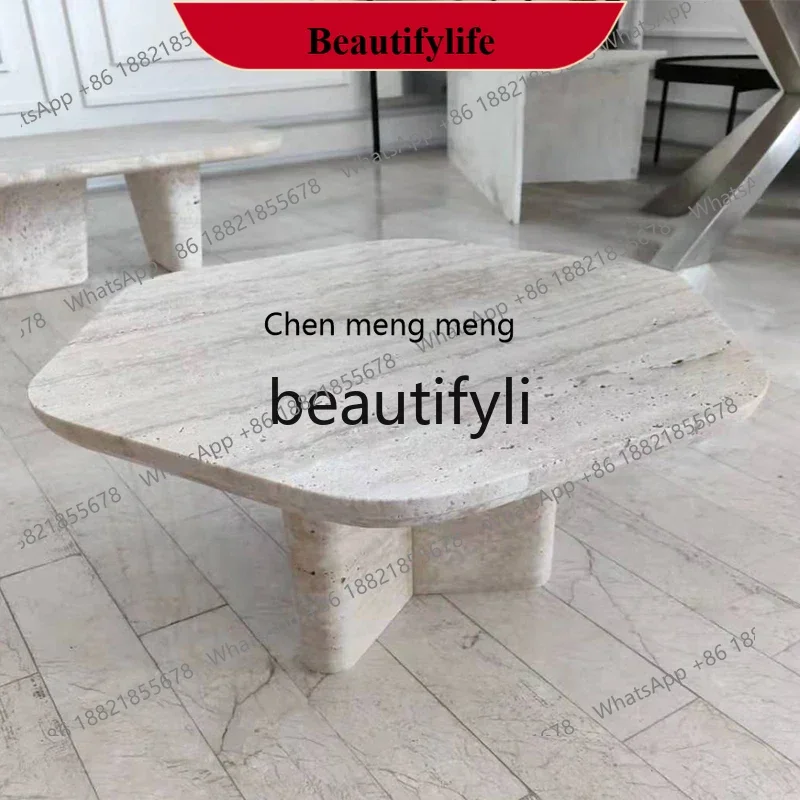 D178 Light luxury natural travertine coffee table living room creative tea table marble designer coffee table