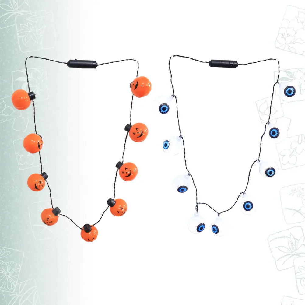 2 قطعة قلادة LED للهالوين على شكل يقطين شبح العين سلسلة أضواء مرنة سلسلة عنق إضاءة مخيفة لتزيين الحفلات #3