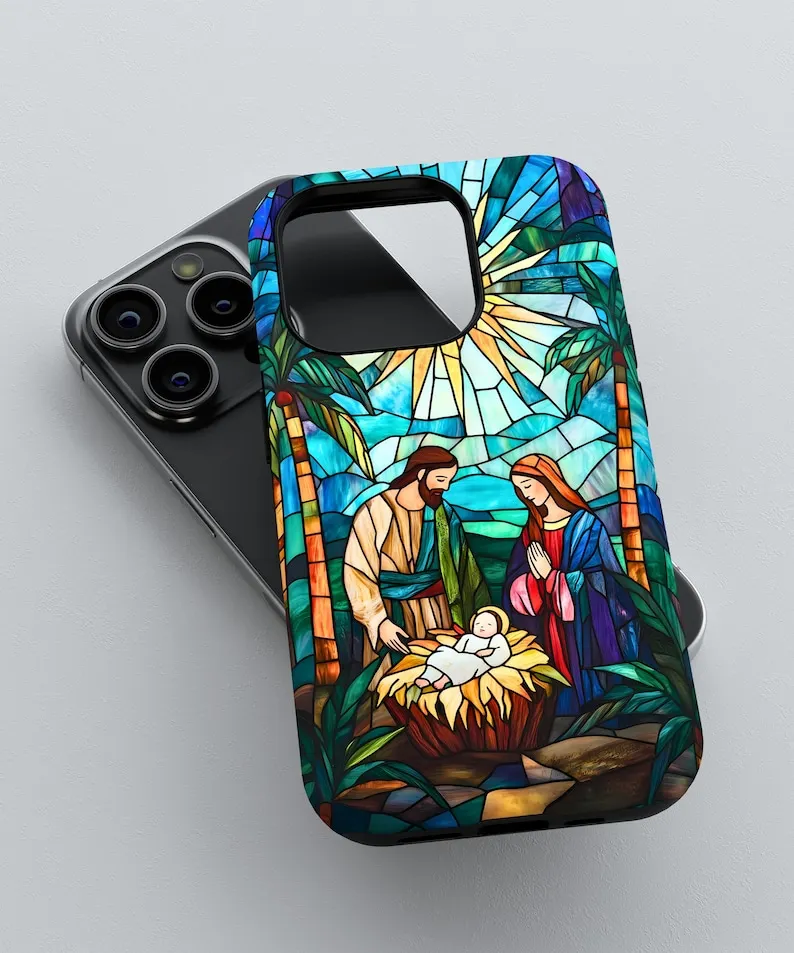 Nativity Scene Stained Glass Phone Case For IPHONE 16 15PRO MAX 14 13 12 11 Acrylic TPU Two in one magnetic Phone Cases