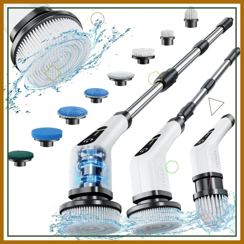 Épurateur électrique sans fil avec 8 têtes de brosse, poignée réglable pour le nettoyage de la voiture de la cuisine de la salle de bain