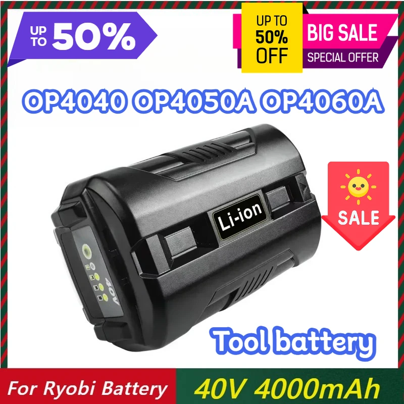 

4.0Ah 40V Li-Ion Rechargeable Battery for Ryobi OP4040 OP4050A OP4060A Cordless Power Tools Battery