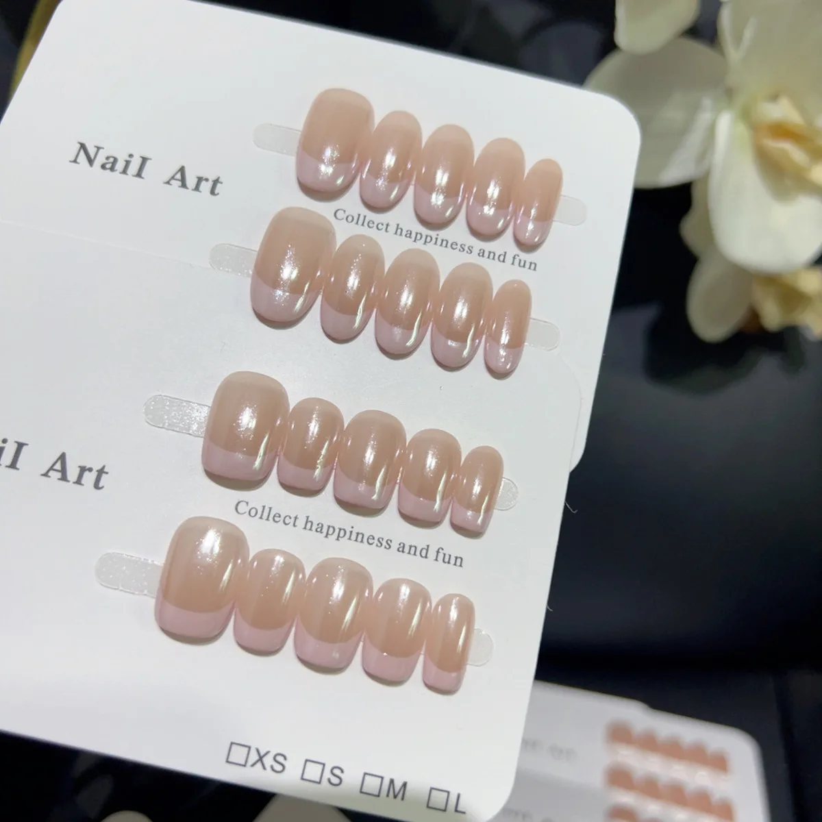 

European and American Simple Nude Pink French Wear Nails Glossy Short Fake Nails Versatile and Wearable Manicure for Daily Use
