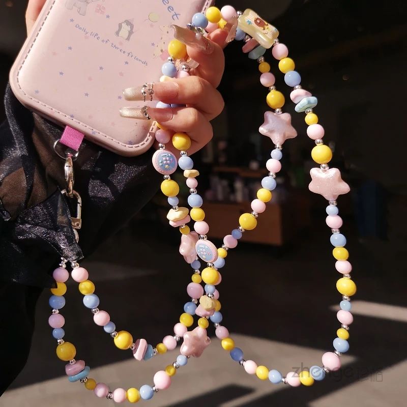 Trendy Bear Beaded Crossbody Phone Chain Adjustable Long Shoulder Strap for Women Outdoor Travel
