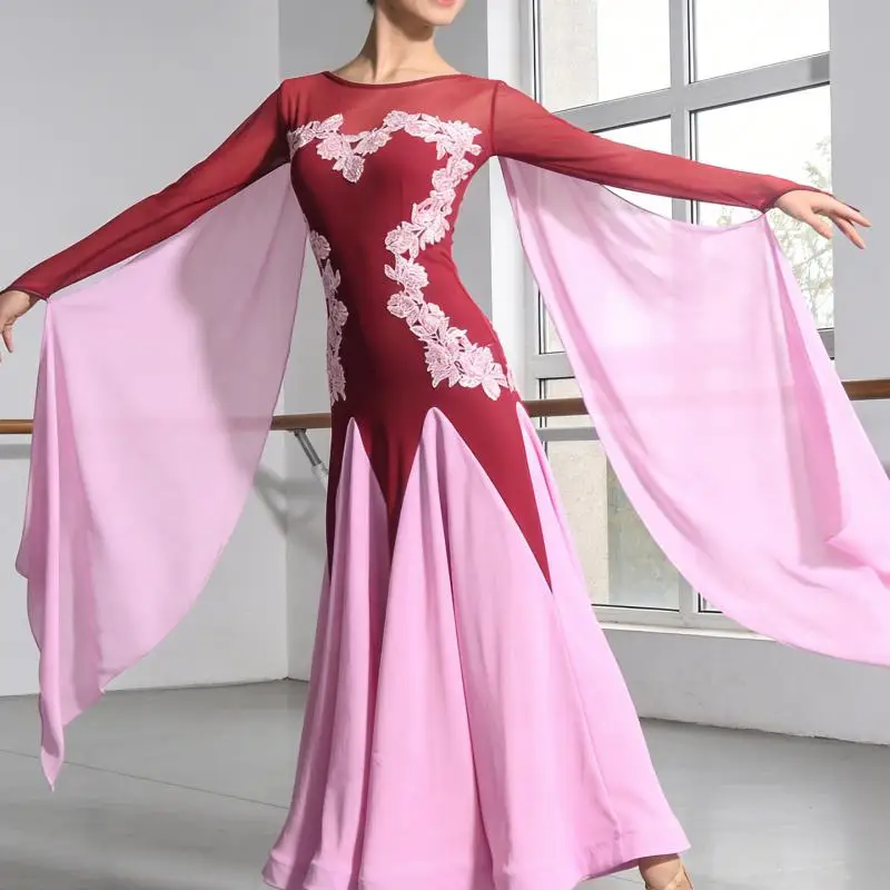 

2026 Newest Woman Ballroom Dance Competition Dress Dance Ballroom Waltz Standard Dance Dress Women Ballroom Costumes W25016