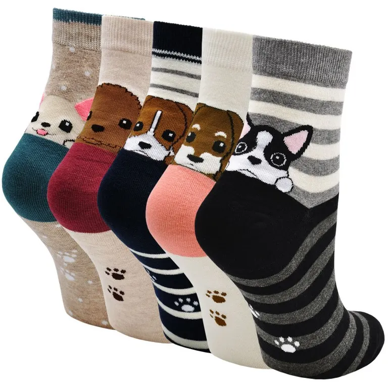 

5Pairs New Fashion Ankle Socks Striped Cartoon Breathable Cotton Mid Tube Socks Funny Colorful Novelty Sox Women Gift