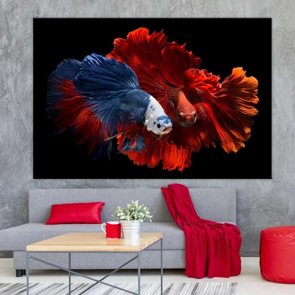 Colorful Betta Fish Canvas Painting Wall Art,Abstract Sea Creatures,Rainbow Poster and Print,for Living Room Decor,Pictures