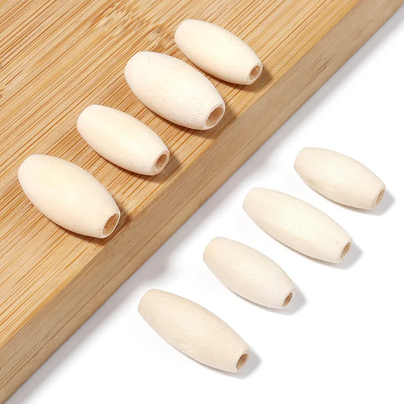 50/100pcs Natural Wooden Long Oval Shape Bead Loose Spacer Beads for DIY Handmade Bracelet Necklace Jewelry Making Accessories