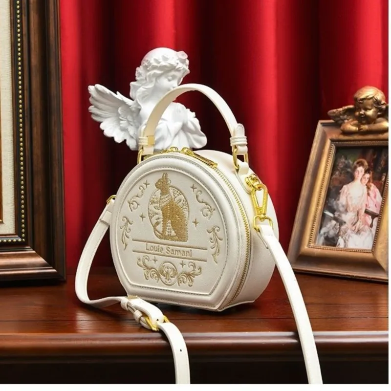 

Harajuku Cat Pattern Circular Messenger Bag Purse Women Sweet Handle Embroidery Beige Crossbody Bags Ladies Versatile Hand Bag