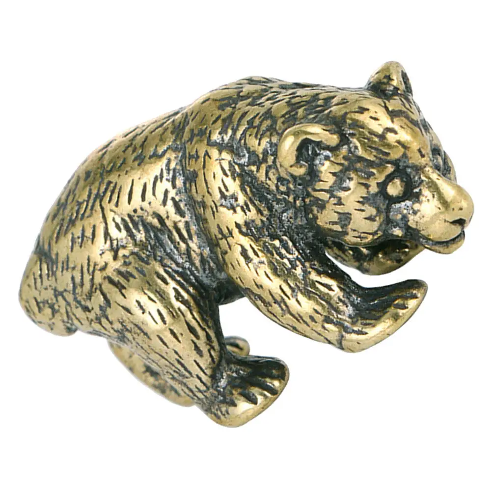 Solid Brass Vintage Bear Ornament Small Desktop Decor Finish Miniature Animal Sculpture Cute Table Decoration