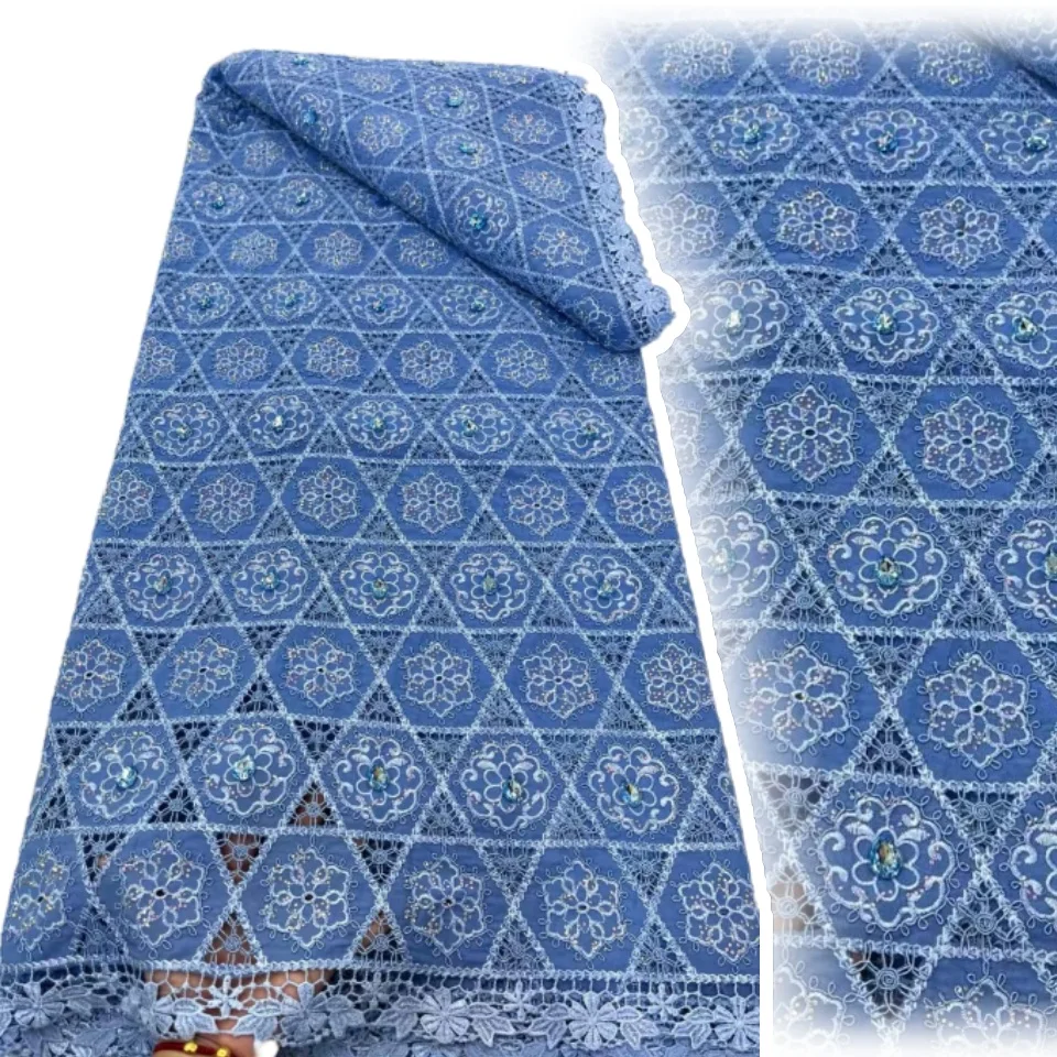 

African Guipure Cord Lace Fabric 2025 High Quality Nigerian Water Soluble Lace Fabric with Stones for Elegant Women Dress TP1253