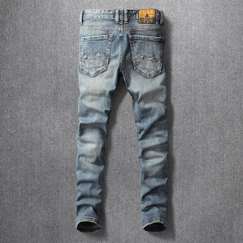 Fashion Designer Mannen Jeans Retro Grijs Blauw Elastische Slim Fit Ripped Jeans Mannen Borduren Vintage Toevallige Katoenen Denim Broek Hombre