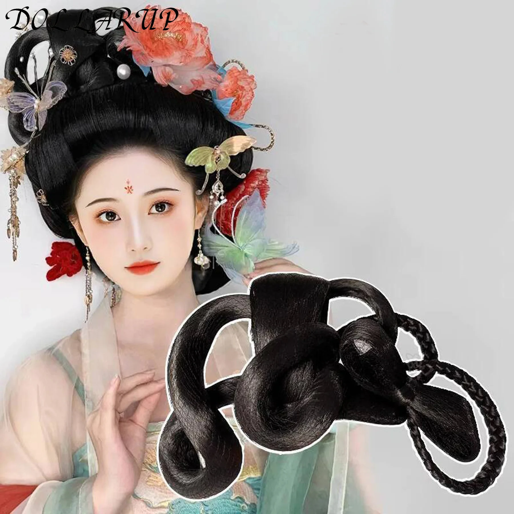JKL Synthetic Antique Hanfu Wig Women's One Piece Lazy Wig Bag Antique Twisted Hair Knot Daily Versatile Styling Pad