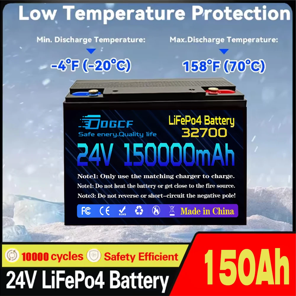 

24V LiFePO4 150Ah 32700 Battery Built-in BMS Rechargeable Lithium Iron Phosphate Solar Power System RV House Trolling Motor