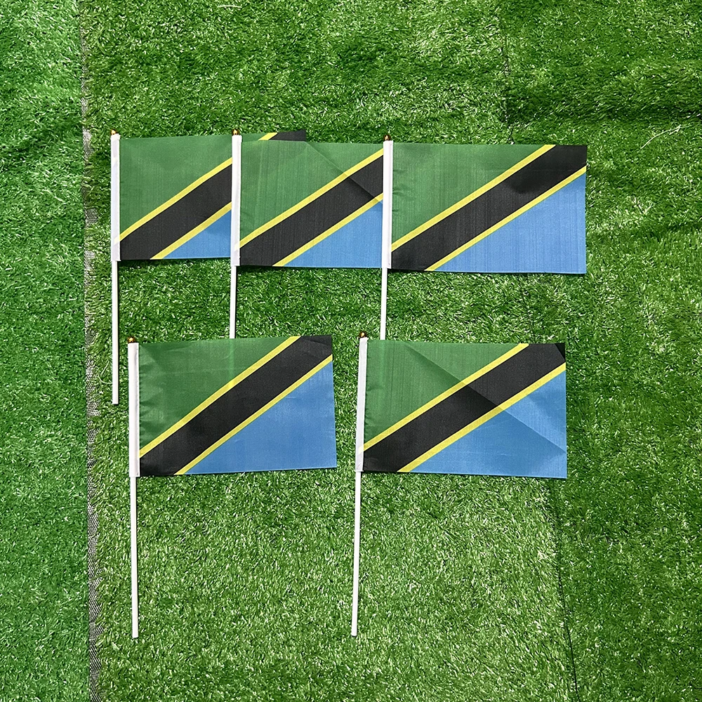 SKY FLAG Tanzania hand Flag 10/20/50/100pcs 21*14cm Tanzania Hand Waving Flags With plastic pole For Sports Activity Home Decor