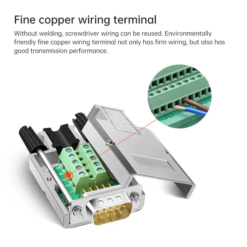 DB9 Solder-free Connector D-SUB Metal Shell 9-pin RS232 COM Serial Port Plug DB9 Male Female Breakout Terminal Connectos