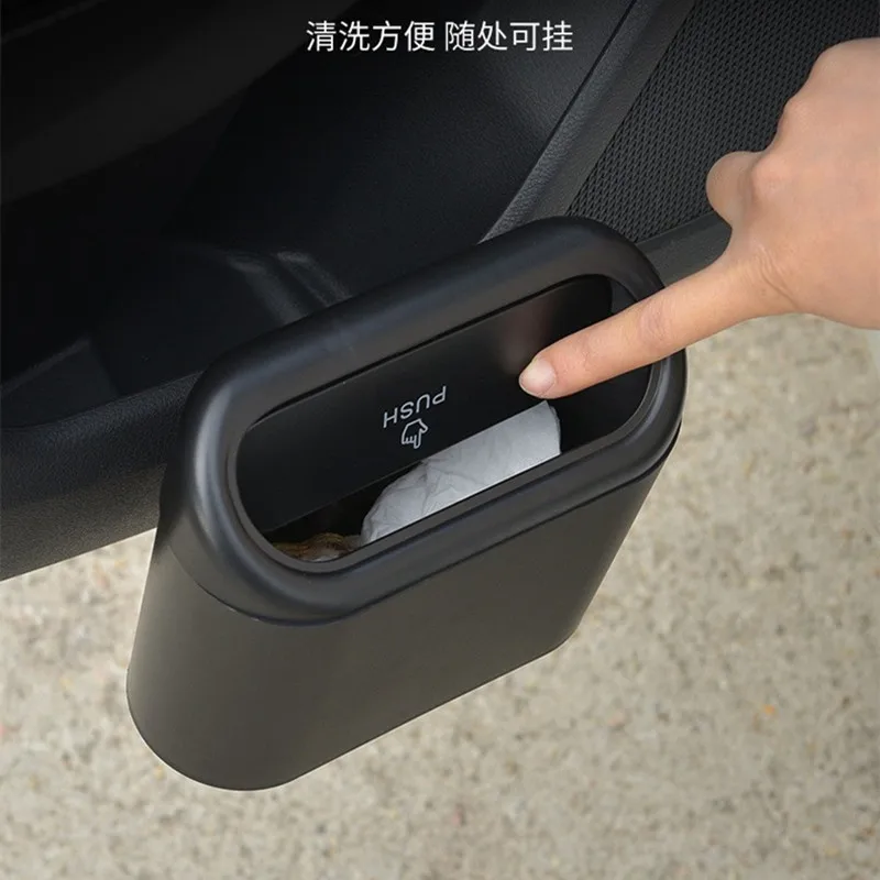 

Car Trash Bin Hanging Vehicle Garbage Dust Case Storage Box Plastic Pressing Square Trash Can Type Auto Car Supplies