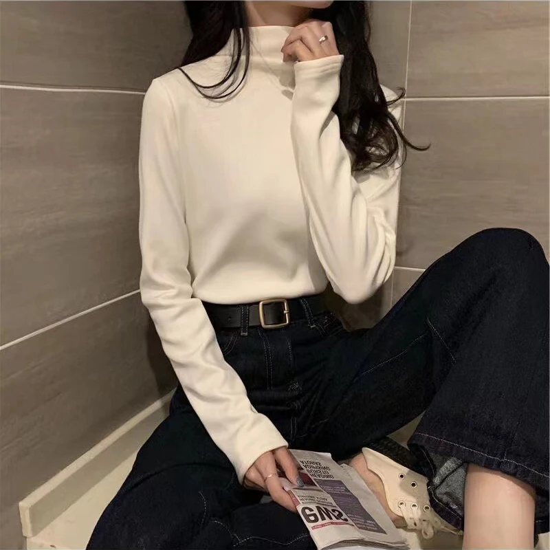 

Autumn Winter Women's Pullovers Turtleneck Slim Basic Bottoming Shirt 2023 Fashion Korean Solid Versatile Stretch Jumpers Tops