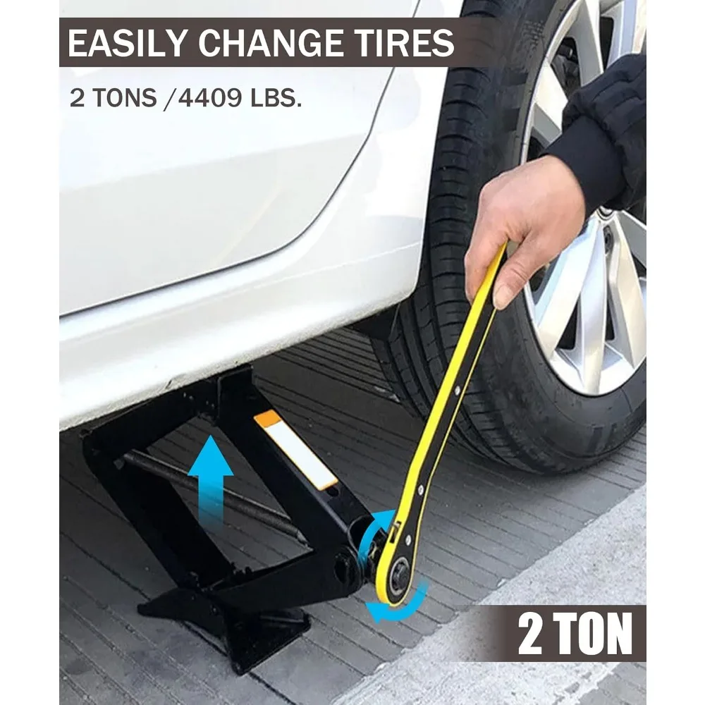 رافعة مقصية - أداة جاك إطارات السيارة 2 طن، طقم طوارئ عالمي مع مفتاح ربط، طقم تغيير الإطارات المحمول للسيارة والشاحنة