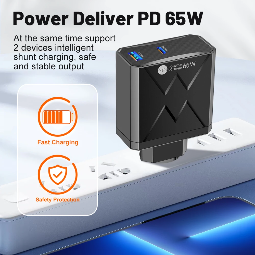 65W GaN Charger 2 Ports Type C Charger Fast Charging For IPhone 14 15 Pro Xiaomi 13 14 Samsung USB C Charger For Huawei Mate 60