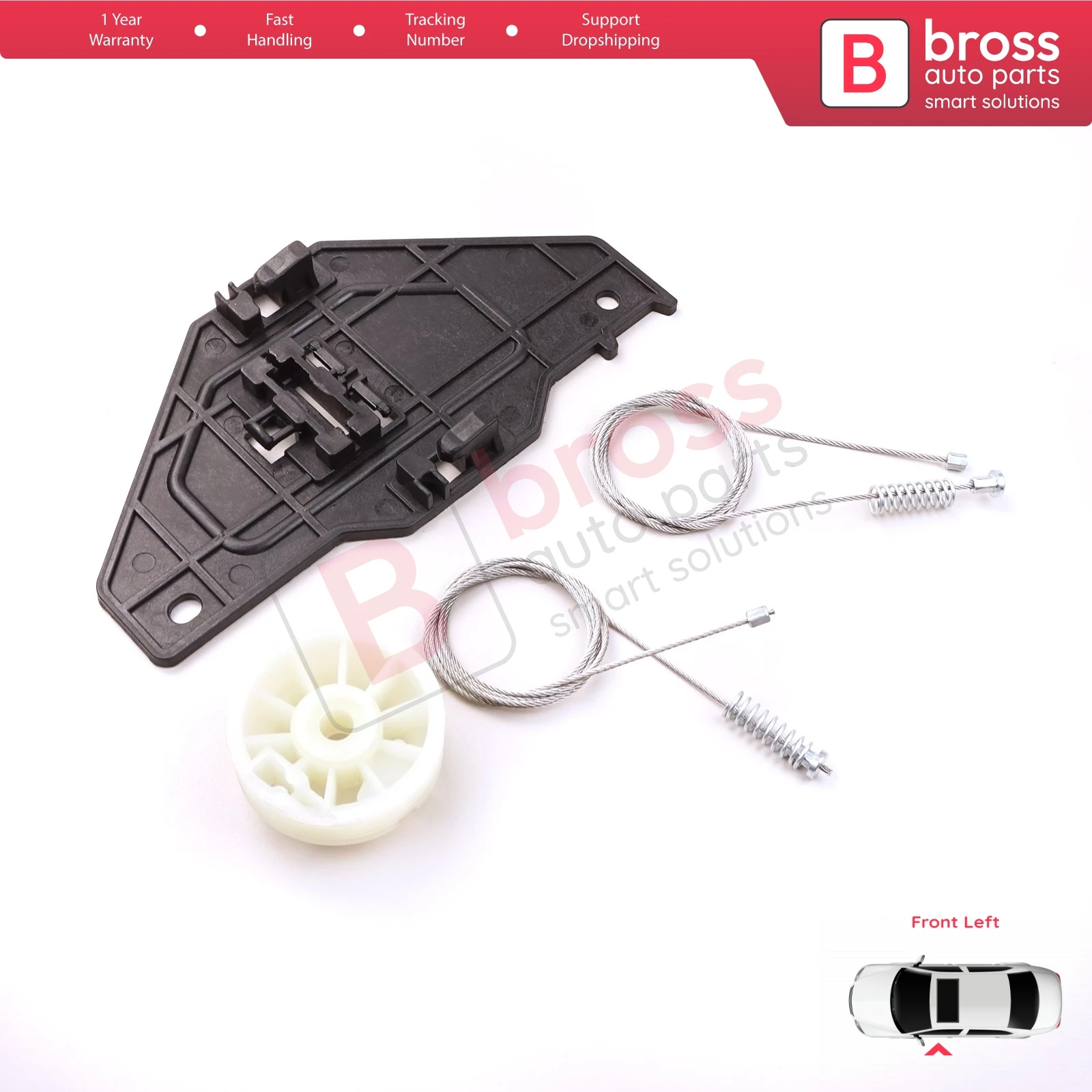 Bross Auto części BWR5259 Regulator okna zestaw naprawczy przedni lewy 402215E dla Citroen C3 MK2 5 drzwi 2010-2013. Wyprodukowane w turcji