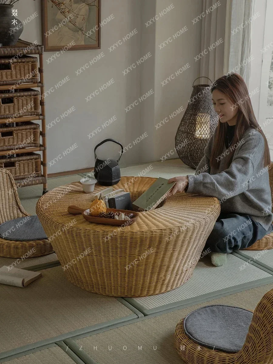 

A South East Asia rattan art\ Japanese style, rattan tatami balcony bay window, tea table and chair combination