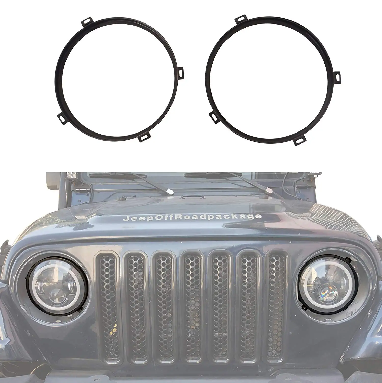 7-Zoll-Ring-Set mit runder Scheinwerfer-Montagehalterung und Scheinwerfer-Metallring für Jeep Wrangler JK & Unlimited 2007–2018 – Detail 9