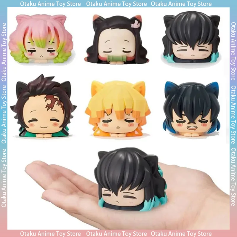 Anime Figure Demon Slayer Figure Nezuko Tanjirou Zenitsu Inosuke Mini Figurine Kawaii Cat Ear Sleep Figure PVC Model Doll Toys