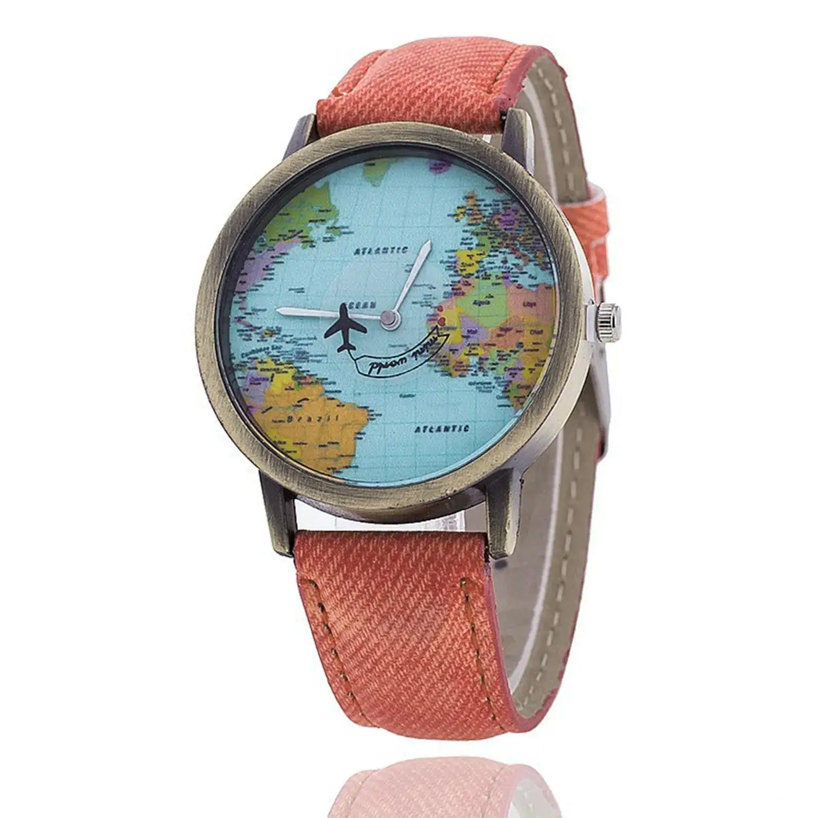 Quartz Watch for Men Unisex Airplane Travel Around the World Women Leather Dress Wristwatch Clock  Hot Sale Mini World Watches