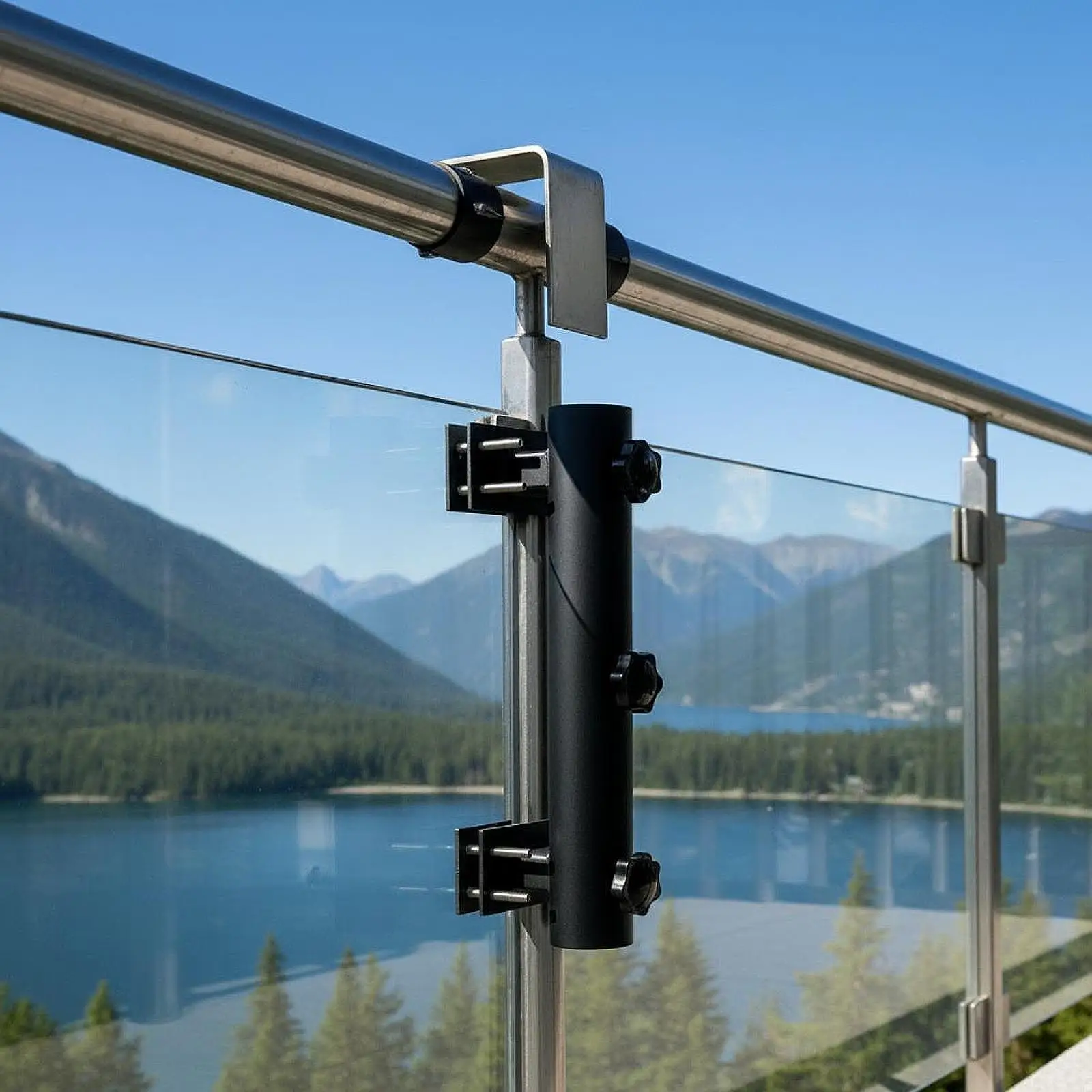 Heavy Gauge Steel Umbrella Clamp Open Bottom Anti Rust Bracket for Patio Balcony Fence Mounting