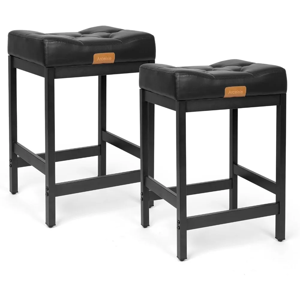 

Bar Stools Set of 2 - Modern 24.6" Counter Height Saddle Stools, Bar Stools for Kitchen Island, Upholstered Stylish Tufted