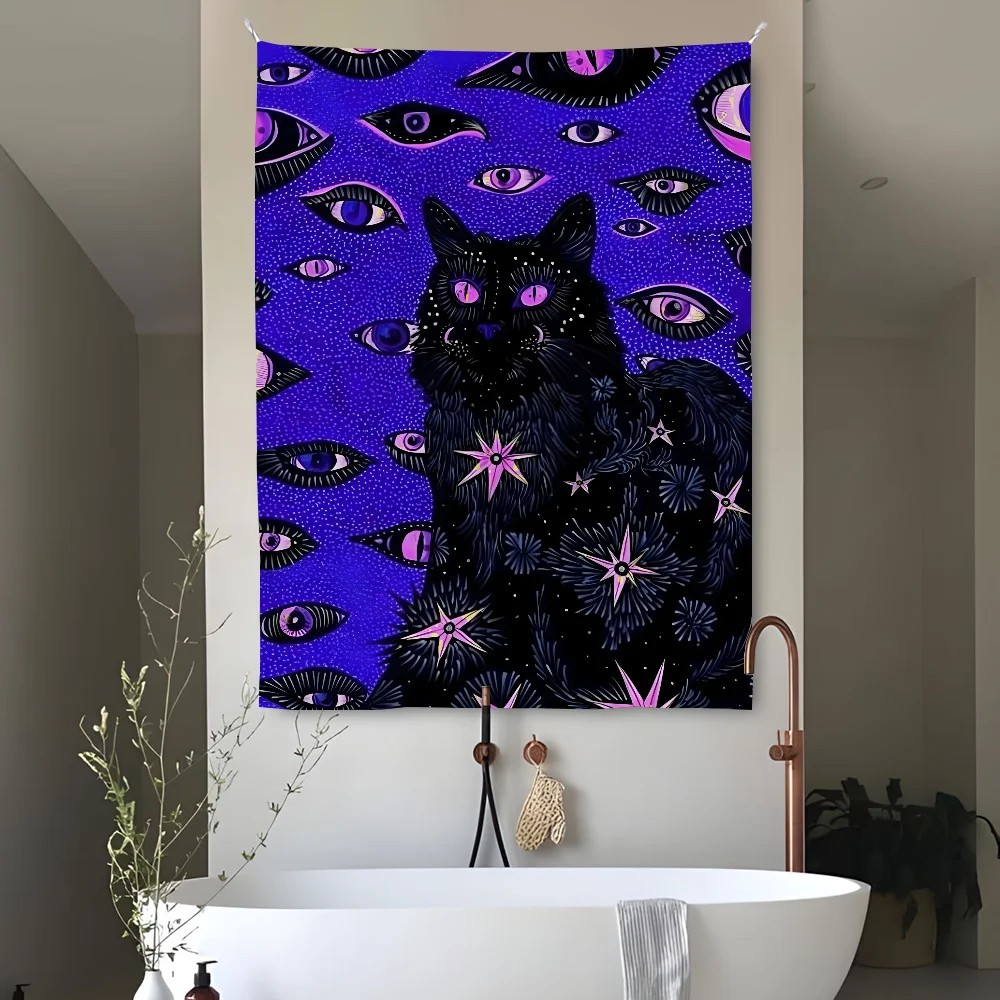 

Cat Witchcraft Hippie Constellation Eyes Cool Tapestry Perfect For Home&Living Bedroom Decor Wall Art Backdrop Banner