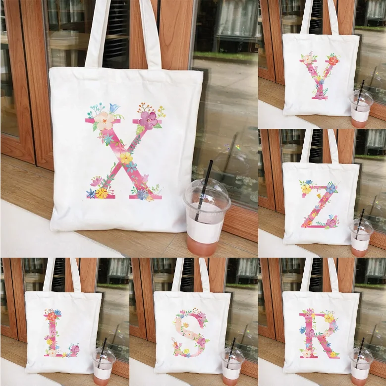 

Холщовая сумка через плечо с цветочным принтом и буквами — белая большая сумка, подходящая для женской модной и универсальной повседневной сумки для покупок