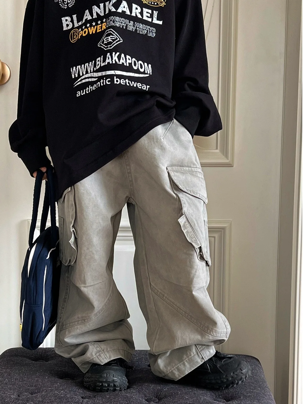 

2025 Autumn Children's Pure Cotton Work Pants Trendy Brand Retro Stir fried Color Embroidered Boys' Baby Stylish Casual Pants