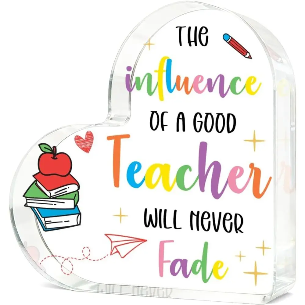 Acrylic Heart Teacher Appreciation Gift, Birthday Christmas Retirement Graduation Desk Decor for Men & Women Teachers