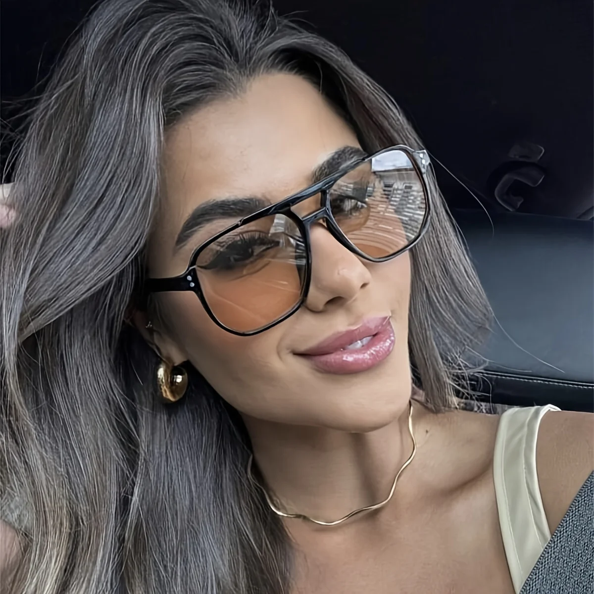 Oversized Square Frame Glasses for Women, PC Lens And Frame