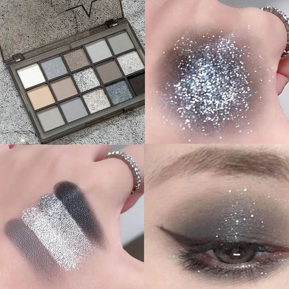 15 Kleur Oogschaduw Palet Zwart Smokey Palet Matte Gepigmenteerde Oog Waterdichte Hoge Glans Schaduw Make-Up Glitter V0p3