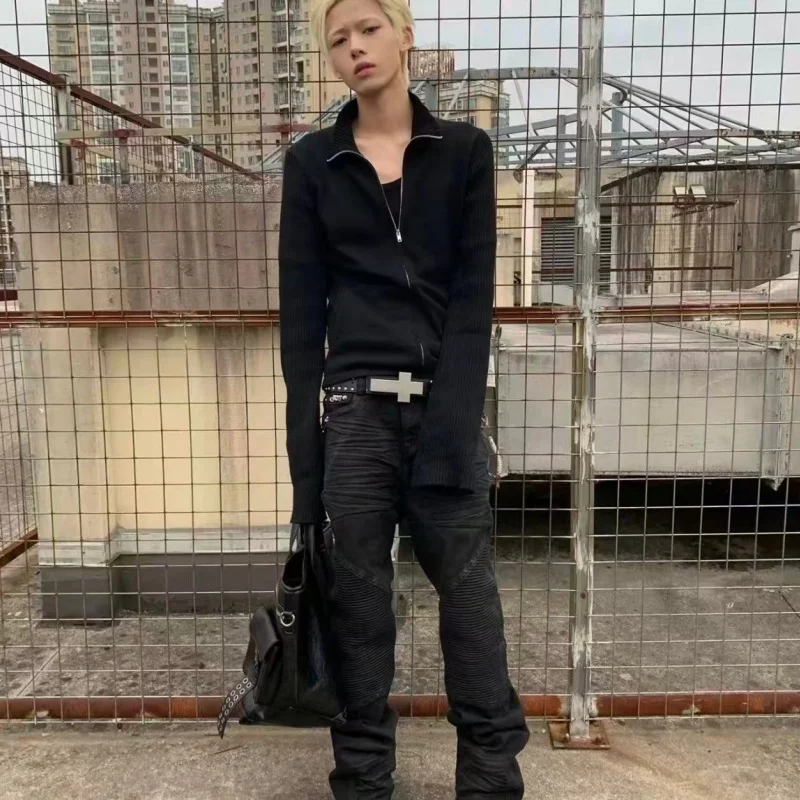 Subculture Punk Studded Cross Belt Burst Pattern Hip Hop Street Style Men's Rock Party Music Festival Gothic Street Accessories