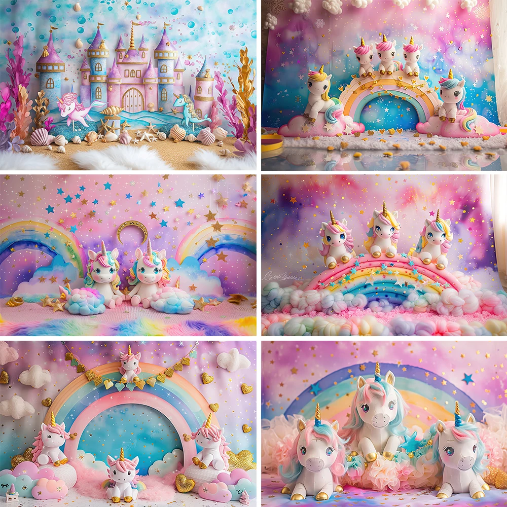 

Beenle Rainbow Unicorn Backdrop Happy Birthday Cake Smash Party Decor Banner Baby Portrait Photography Background Photo Studio