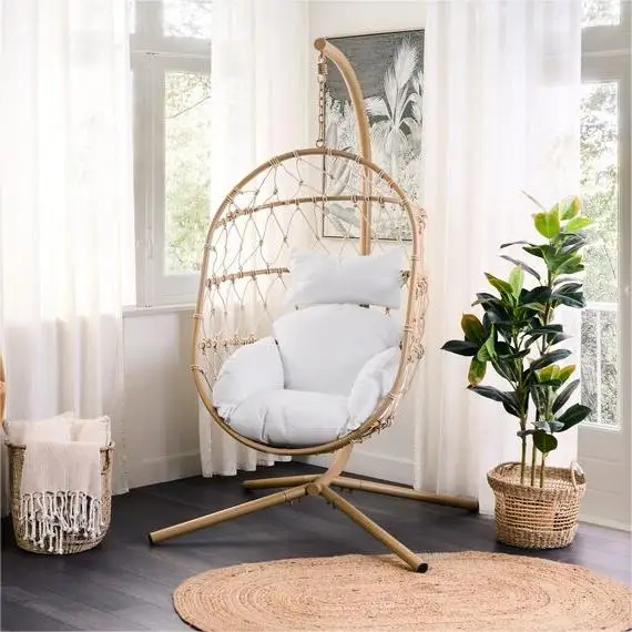 Modern PE Rattan Hanging Swing Chair Set for Outdoor Use Patio & Garden Leisure Furniture Park Approved