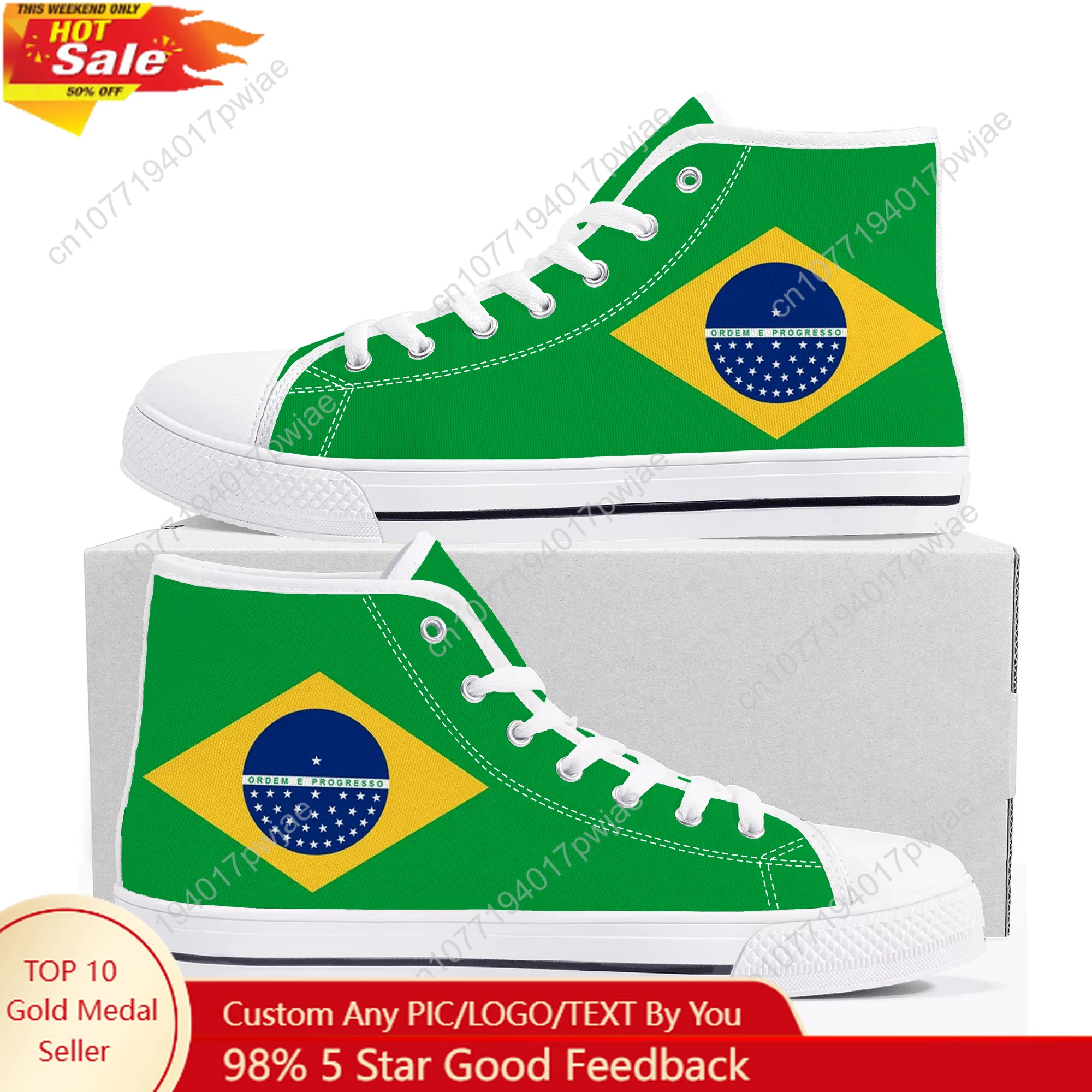 

Brazilian flag print High Top High Quality Sneakers Mens Womens Lightweight Canvas Sneaker Ghana Casual Custom Shoes