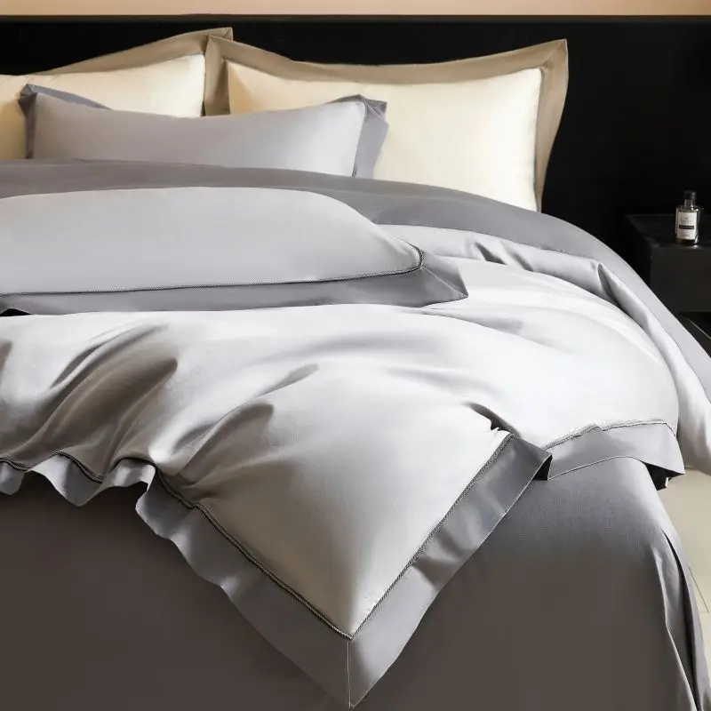 

1000TC Egyptian Cotton Luxury Soft Silky Hotel Style Bedding Set Color Blocking Duvet Cover Flat/Fitted Bed Sheet Pillowcases