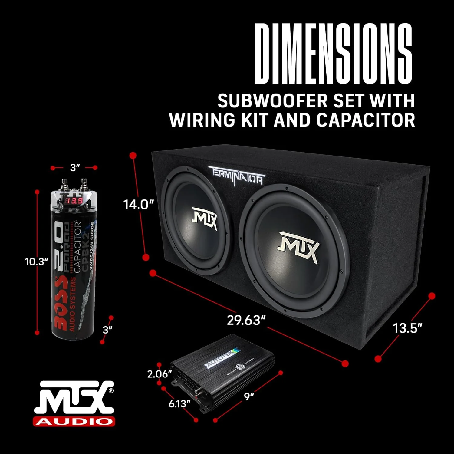 12 Inch 1200W Dual Loaded Car Subwoofer Package – 4 Ohm Sub Enclosure with 1200W Mono A/B Amplifier & Complete Wiring Kit 3