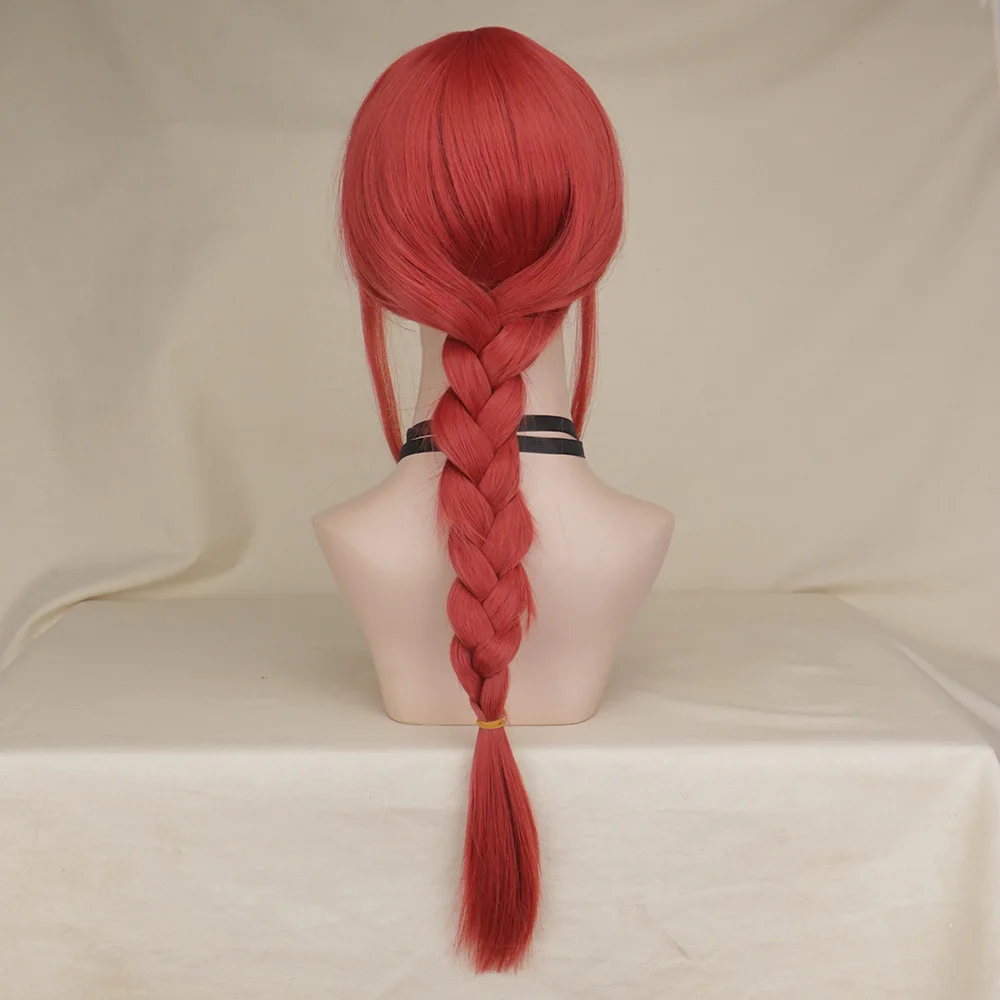 Rote Perücke mit geflochtener Perücke für Frauen, lange gerade Cosplay-Perücke mit Pferdeschwänzen, Perücken, Kunsthaar-Perücke, Kostüm für Anime Makima