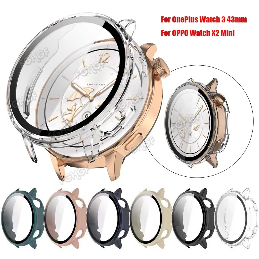 For Oneplus Watch 3 43mm Case Cover PC+Tempered Glass Protective Shell Frame Bumper For OPPO X2 Mini Screen Protector Accessorie
