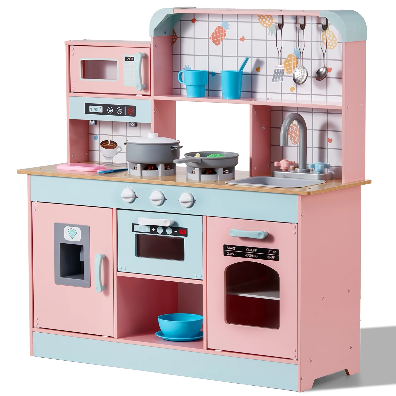SucceBuy Juego de simulación de juguete de cocina para niños, juego de chef, accesorios de cocina con luces y sonidos para niños pequeños, niñas y niños de 3 años o más