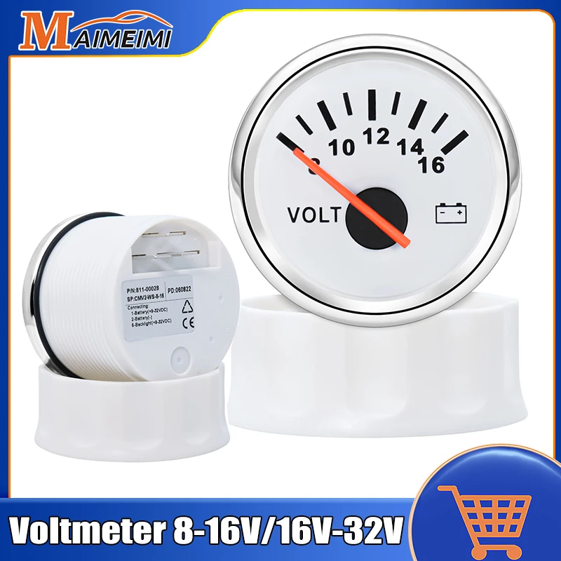 52mm Volt Meter Marine Auto Voltmeter 8-16V 16-32V Waterproof Gauge Universal For Motorcycle Car Boat Marine With Red Backlight